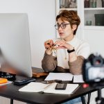 Woman creating video content