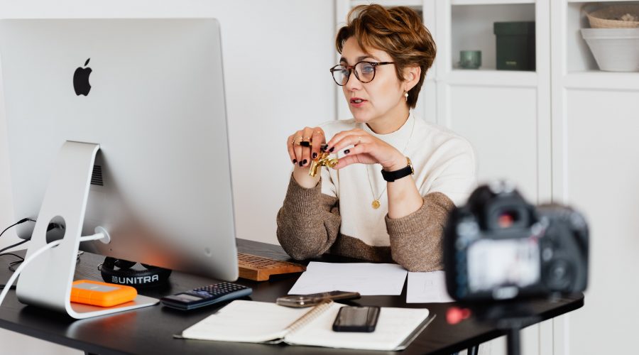 Woman creating video content