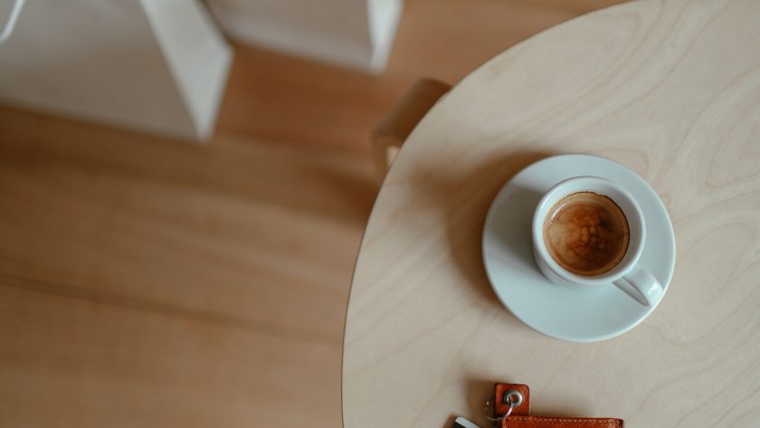 shopping bags and coffee on a table